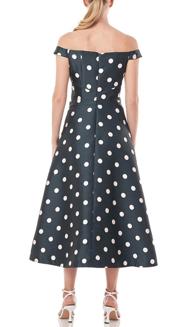 Kay Unger 5517419 - Off-Shoulder Polka Dot Printed Tea-Length Dress Cocktail Dresses