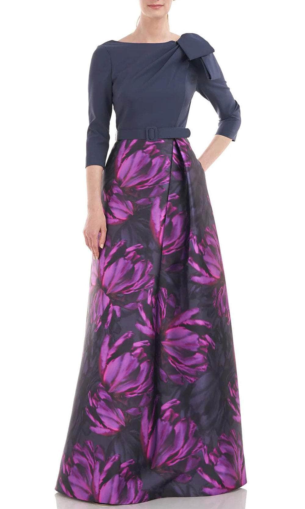 Kay Unger 5518792 - Floral A-Line Evening Dress Evening Dresses 2 / Cerise Slate