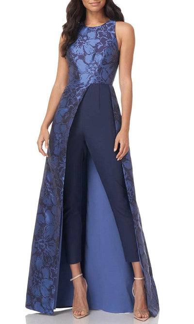 Kay Unger 5545162 - Floral Jacquard Overskirt Jumpsuit Formal Pantsuits 2 / Med Blue Twilight