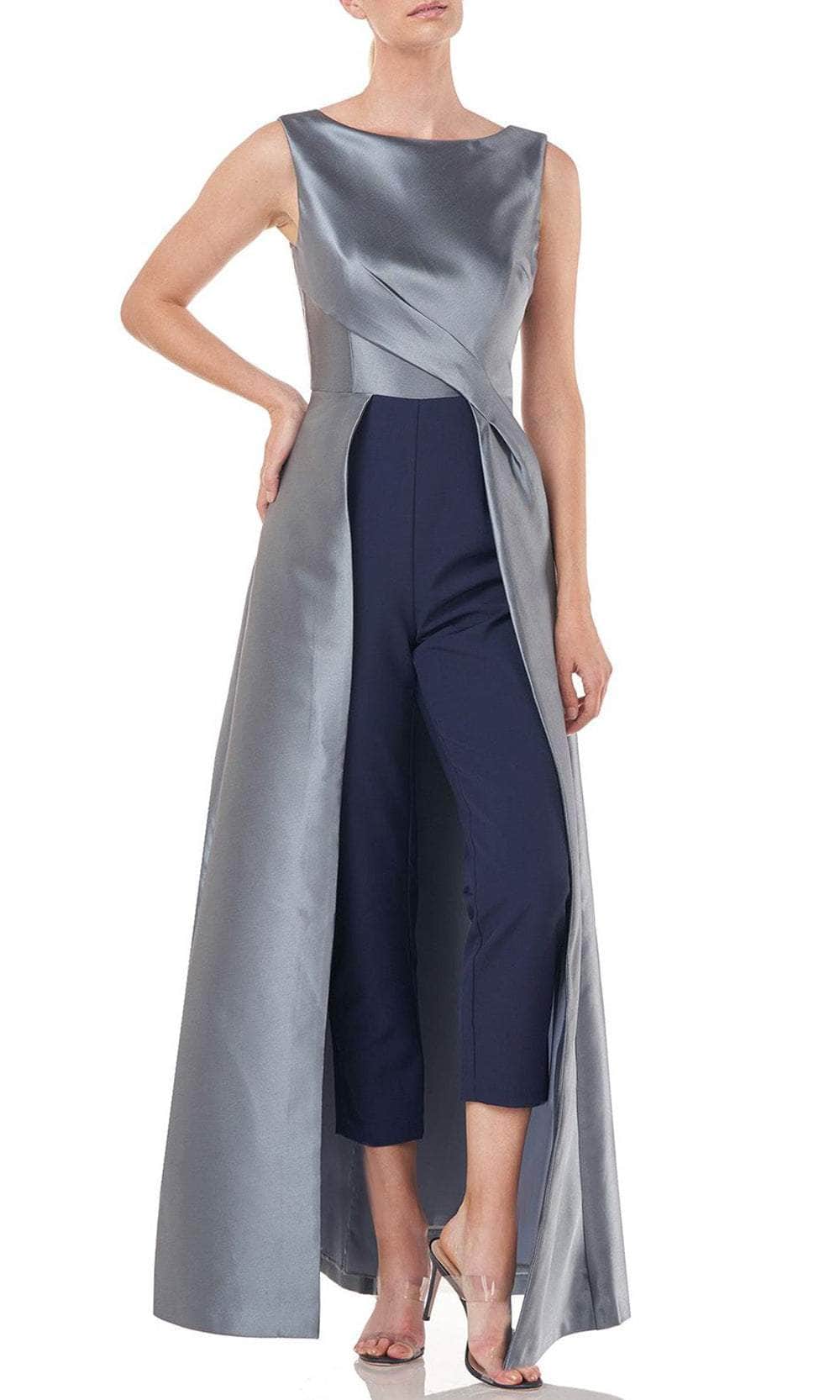 Kay Unger 5545199 - Bateau Neck Jumpsuit with Overskirt Formal Pantsuits 2 / Nile Blue Midnight