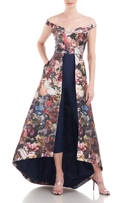 Kay Unger 5548140 - Floral Off-Shoulder Jumpsuit Special Occasion Dress 2 / Desert Rose Multi