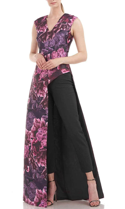 Kay Unger 5548767 - Floral Sleeveless Jumpsuit Formal Pantsuits 2 / Cabernet