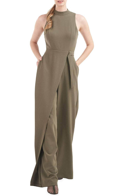 Kay Unger 5648558 - Turtleneck Belted Overlay Jumpsuit Formal Pantsuits 2 / Olive