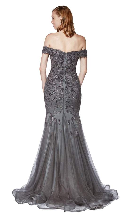 Cinderella Divine - KV1035SC Lace Embellish Off-Shoulder Mermaid Gown