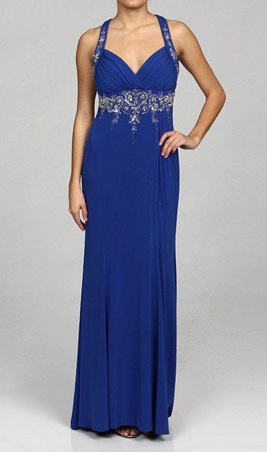 Adrianna Papell - 231M11860 Metallic Beaded Jersey Gown In Blue