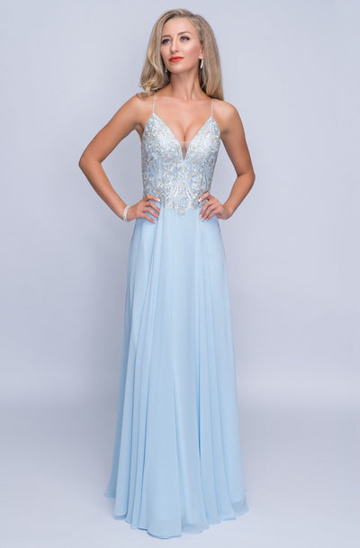 Nina Canacci - 3151 Jewel-Ornate Embroidered A-Line Gown In Blue