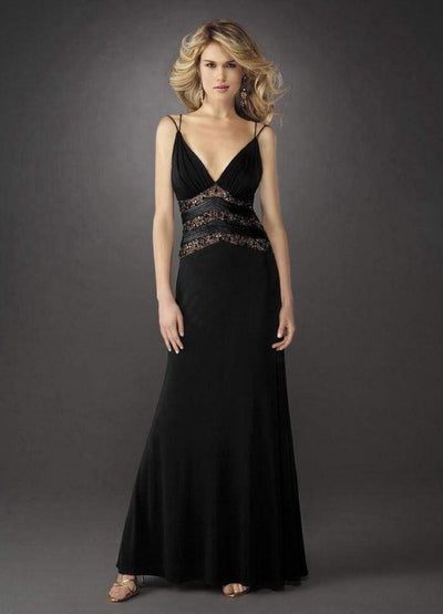 La Femme - 13057 Deep V-Neck Sheer Lace Midriff Evening Dress Special Occasion Dress