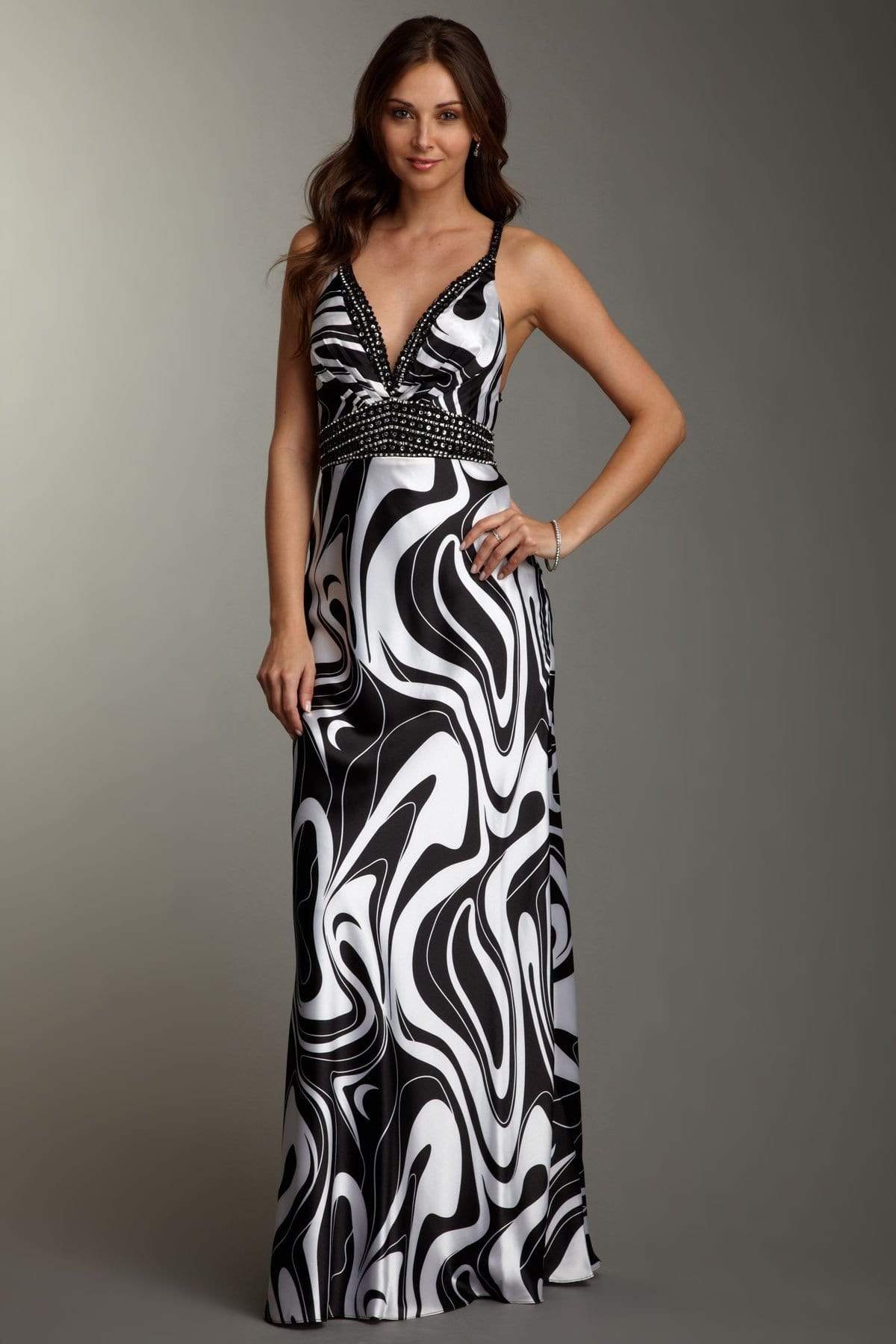 La Femme - 14186 Elegant Sleek Long Dress with Criss Cross Back Special Occasion Dress