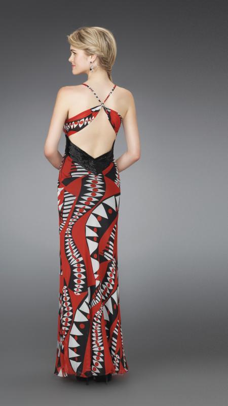 La Femme - 14359 Long Printed Dress with Pleated Waistband Special Occasion Dress