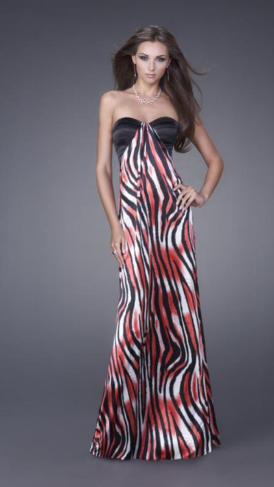 La Femme - 15059 Vivid Animal Print Sweetheart Sheath Empire Gown Special Occasion Dress 00 / Red