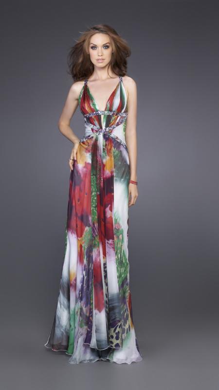 La Femme - 15689 Strappy Back Floral Print Evening Dress Special Occasion Dress 00 / Multi