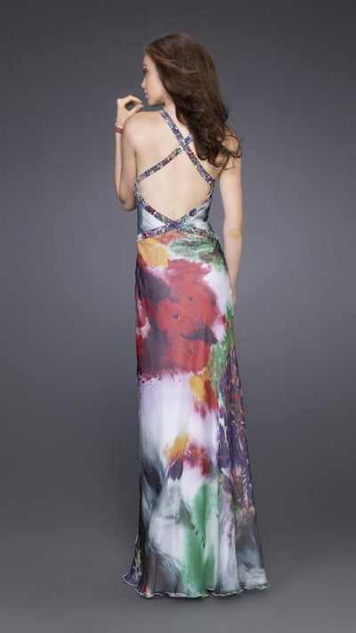 La Femme - 15689 Strappy Back Floral Print Evening Dress Special Occasion Dress