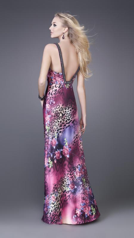 La Femme - 15734 Feisty Floral and Animal Print V-Neck Sheath Gown Special Occasion Dress