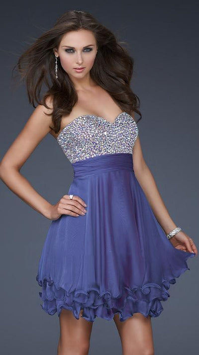 La Femme - 16541 Bejeweled Sweetheart Chiffon A-line Dress Special Occasion Dress 00 / Dark Periwinkle