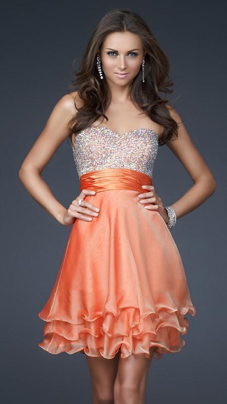 La Femme - 16541 Bejeweled Sweetheart Chiffon A-line Dress Special Occasion Dress 00 / Orange