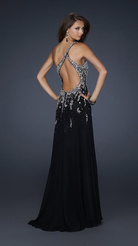 La Femme - 17706 Jewel Embellished Asymmetric Neck Chiffon A-line Gown Special Occasion Dress