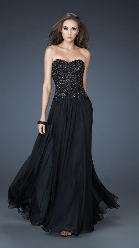 La Femme - 18199 Strapless Bead Ornate Ribbed Sweetheart A-Line Gown CCSALE 2 / Black