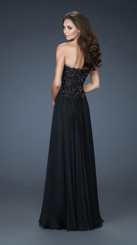 La Femme - 18199 Strapless Bead Ornate Ribbed Sweetheart A-Line Gown CCSALE 2 / Black