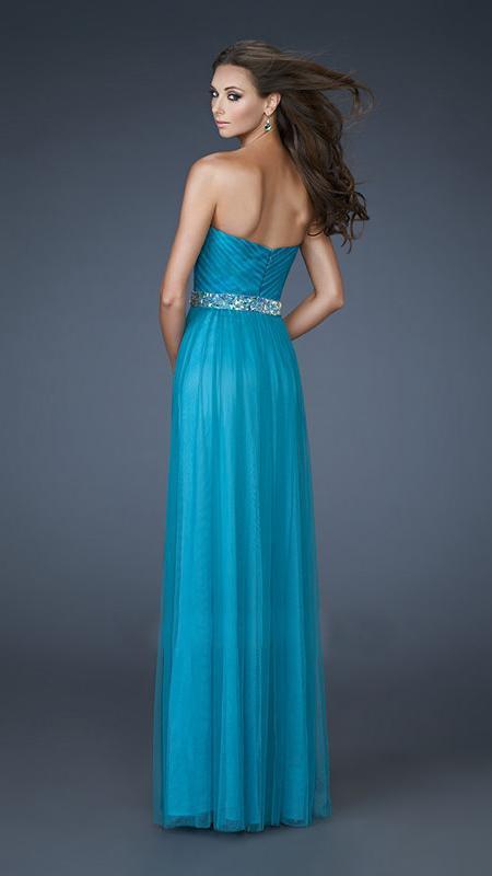 La Femme - 18656 Pleated Surplice Bodice Strapless Sweetheart Gown - 1 Pc. Peacock/Turquoise in size 2 Available CCSALE 2 / Peacock/Turquoise
