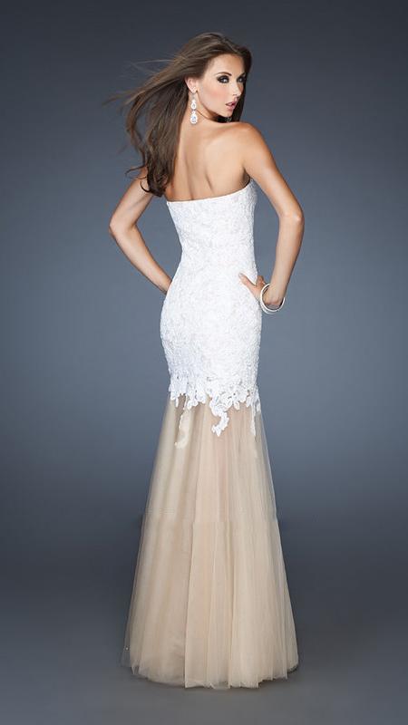 La Femme 18951 Strapless Sweetheart Lace Bodice Sheer Mermaid Prom Dress CCSALE 0 / White