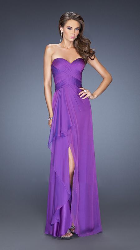 La Femme 19823 Enfolded Cascade Sweetheart Gown - 1 pc Electric Purple in Size 0 Available CCSALE 0 / Electric Purple