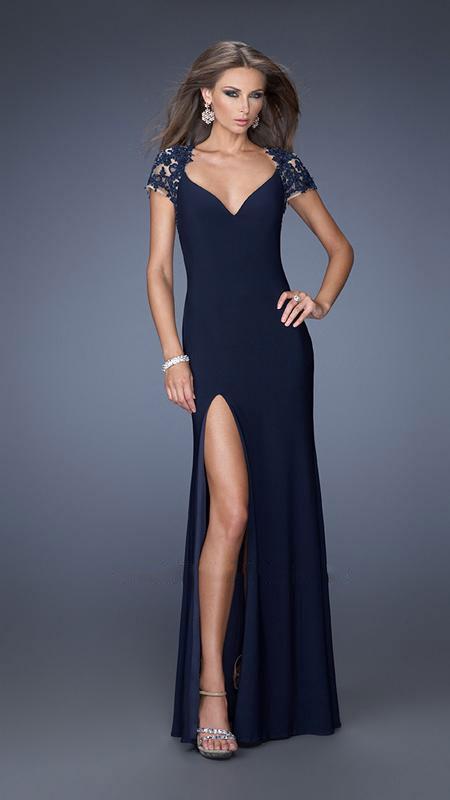 La Femme - 20011 Elegant Lace Cap Sleeve Evening Dress Special Occasion Dress