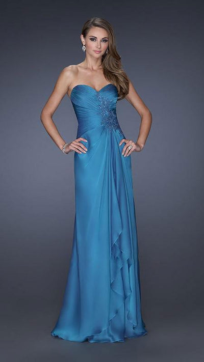 La Femme - 20479 Jeweled Lace Applique Sweetheart Gown Special Occasion Dress 2 / Ocean Blue