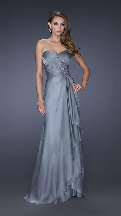 La Femme - 20479 Jeweled Lace Applique Sweetheart Gown Special Occasion Dress 2 / Platinum