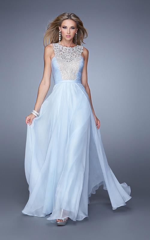 La Femme - 21222SC Embroidered Ruched Chiffon Prom Dress - 1 pc Powder Blue In Size 4 Available CCSALE 4 / Powder Blue