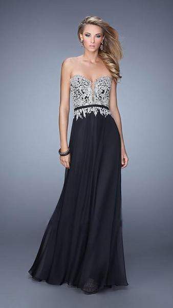 La Femme - 21334SC Plunging Sweetheart Chiffon Dress - 1 pc Black In Size 16 Available CCSALE 16 / Black