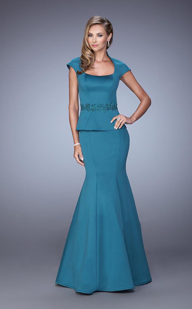 La Femme 21666 Cap Sleeve Structured Collar Mermaid Dress CCSALE 16 / Hunter Green