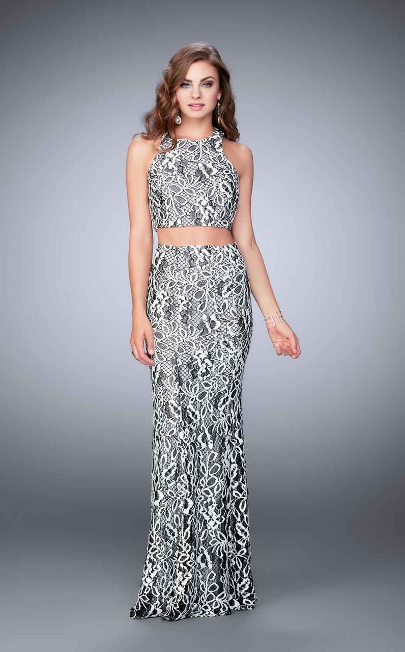 La Femme - 23976 Two-Piece Contrast Lace Sheath Long Evening Gown Evening Dresses