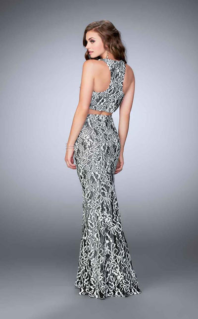 La Femme - 23976 Two-Piece Contrast Lace Sheath Long Evening Gown Special Occasion Dress
