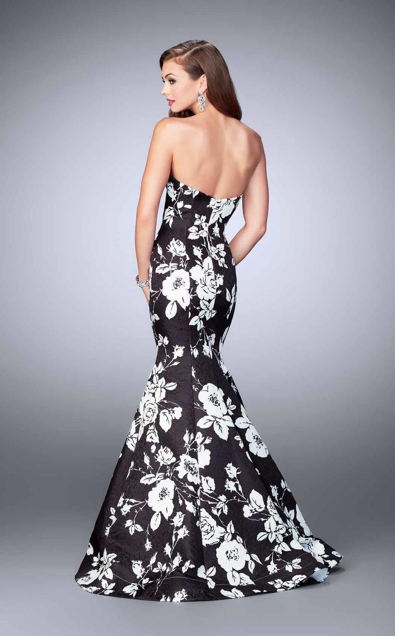 La Femme - 24023SC High Contrast Strapless Floral Mermaid Gown - 1 Pc. Black/White in size 00 Available CCSALE 00 / Black/White