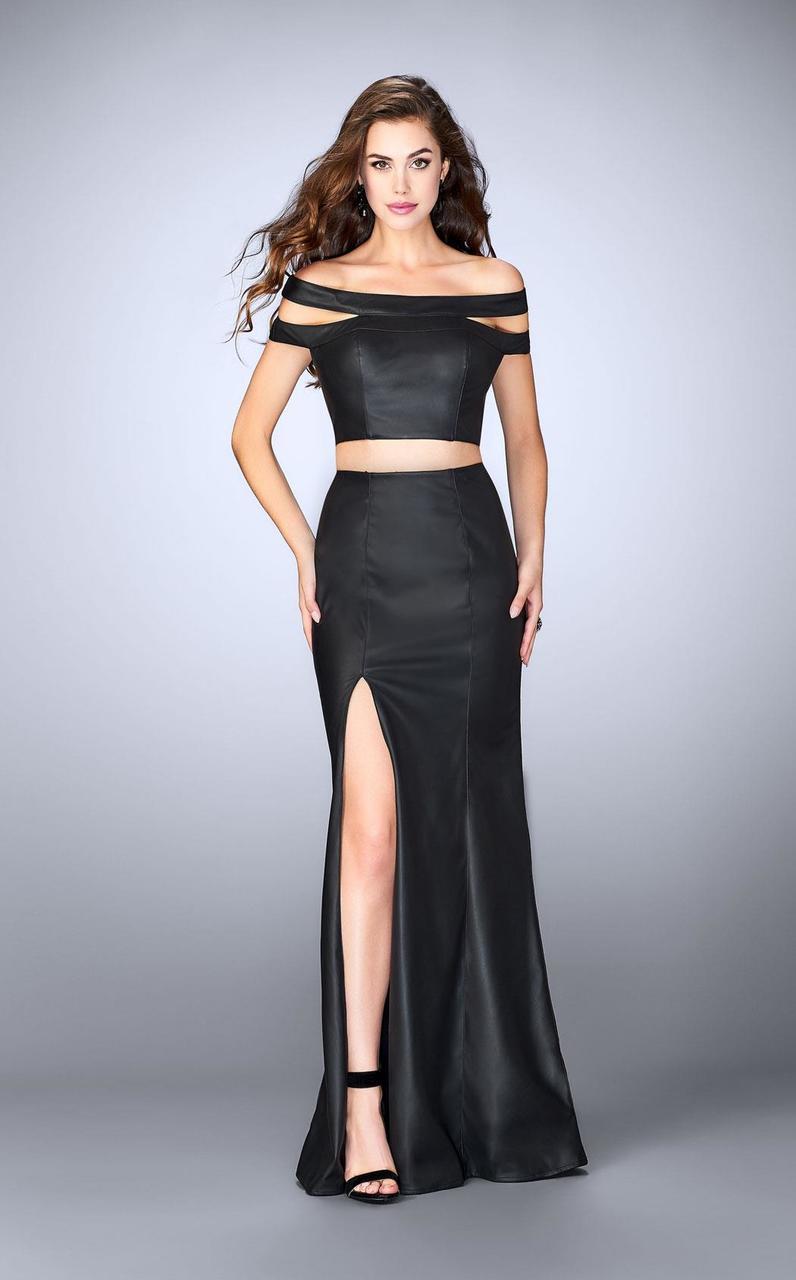 La Femme - 24109 Dashing Off The Shoulder Neck Two-Piece Leather Dress Special Occasion Dress