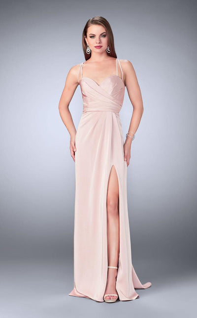La Femme - 24263 Strappy Back Sweetheart Long Jersey Prom Dress Special Occasion Dress 00 / Blush