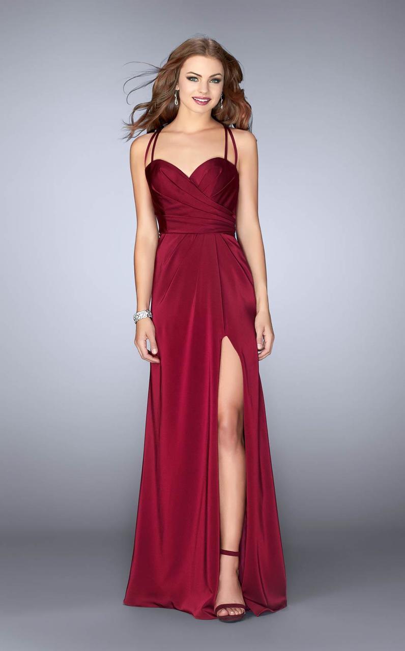 La Femme - 24263 Strappy Back Sweetheart Long Jersey Prom Dress Special Occasion Dress 00 / Burgundy
