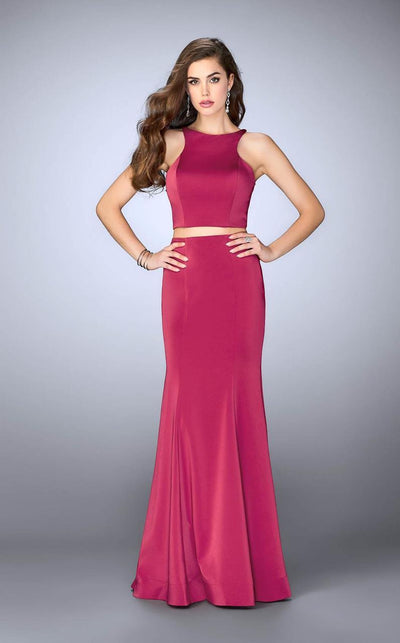 La Femme - 24310 Two-Piece Svelte Jersey Long Sheath Evening Gown Special Occasion Dress 00 / Raspberry