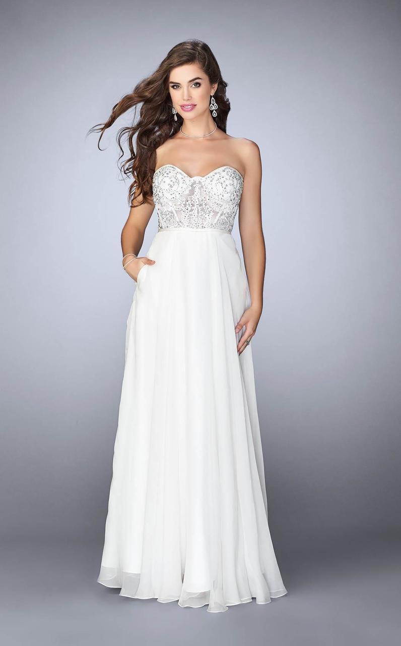 La Femme - 24318 Strapless Sweetheart Lace Bodice Prom Dress Special Occasion Dress 00 / Ivory