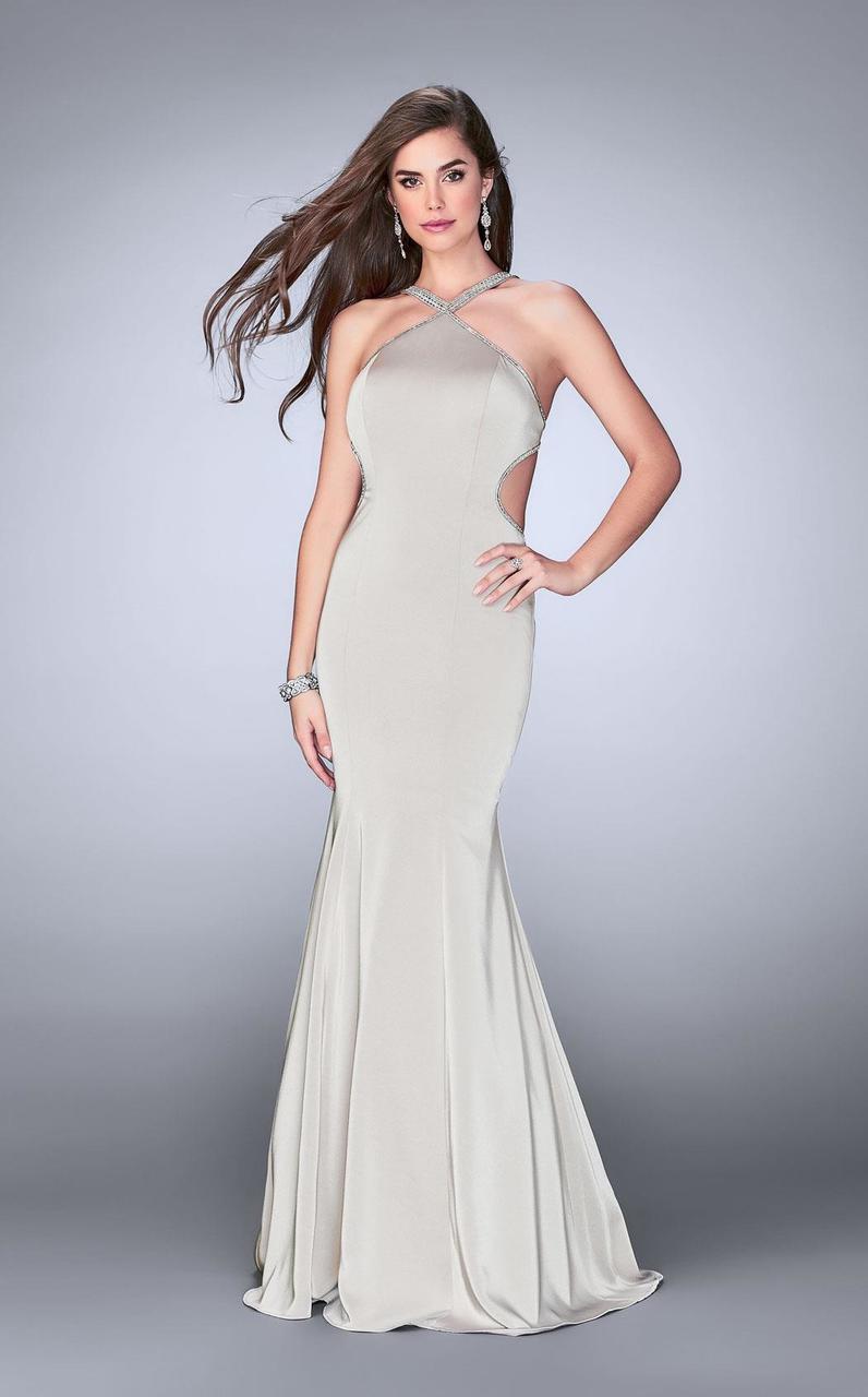 La Femme - 24352 Crystal Beaded Halter Style Prom Dress Special Occasion Dress 00 / Nude