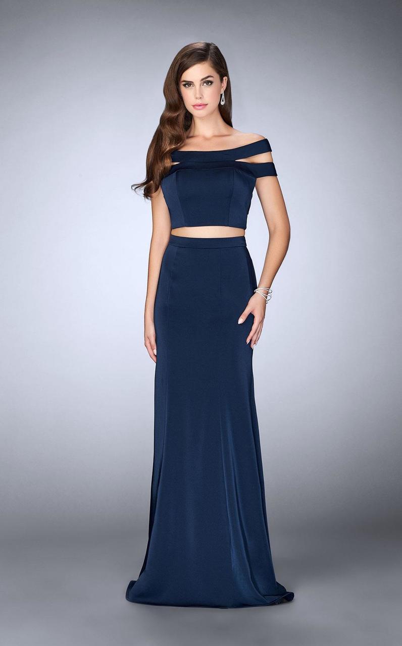 La Femme - 24520 Exquisite Off-Shoulder Jersey Long Evening Gown Special Occasion Dress