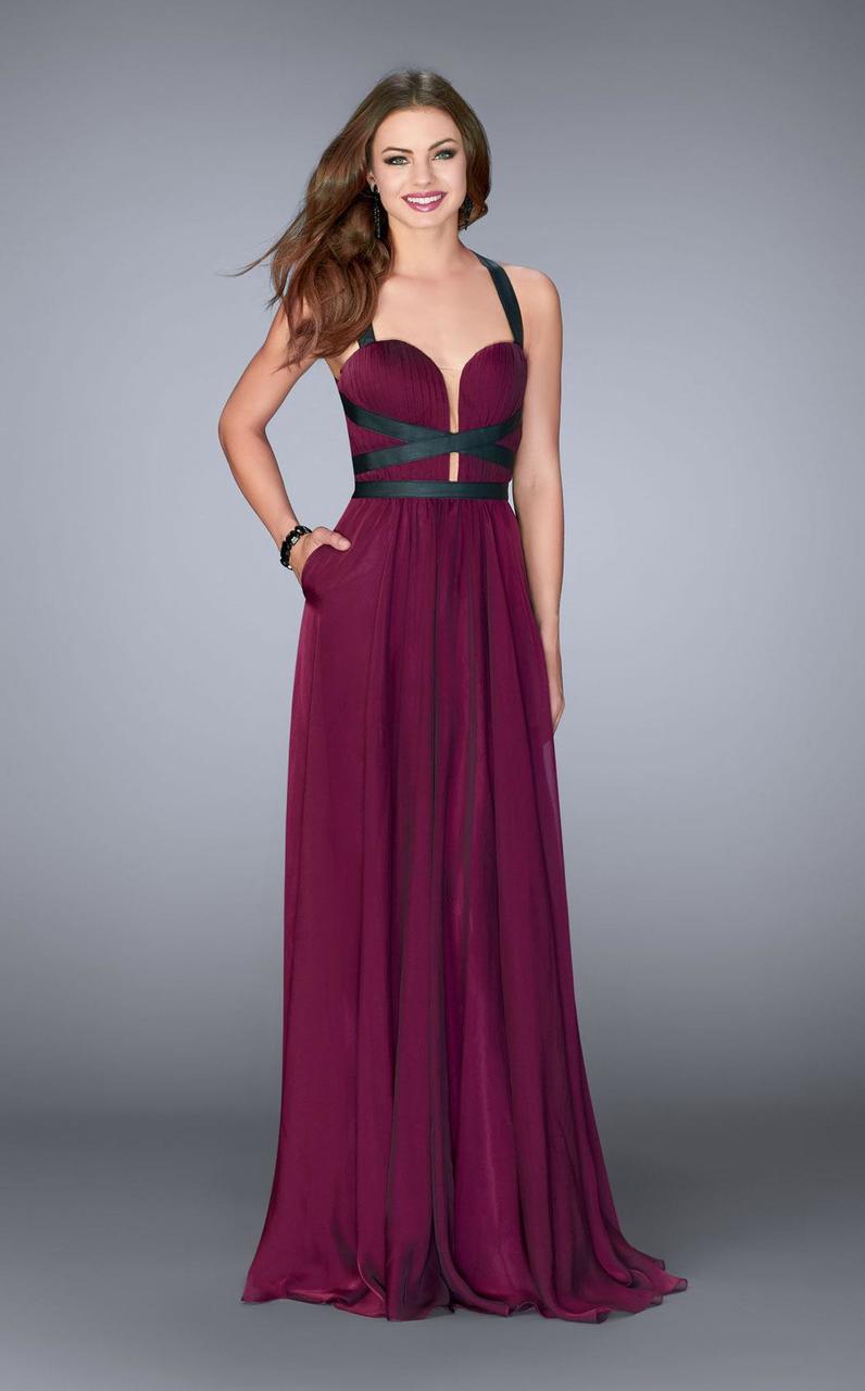 La Femme - 24536 Strappy Back Sweetheart Chiffon Long Prom Dress Special Occasion Dress 00 / Garnet
