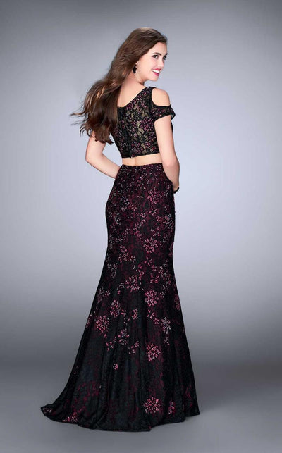 La Femme - 24583 Cold Shoulder Mermaid Skirt Rhinestone Lace Prom Dress Special Occasion Dress
