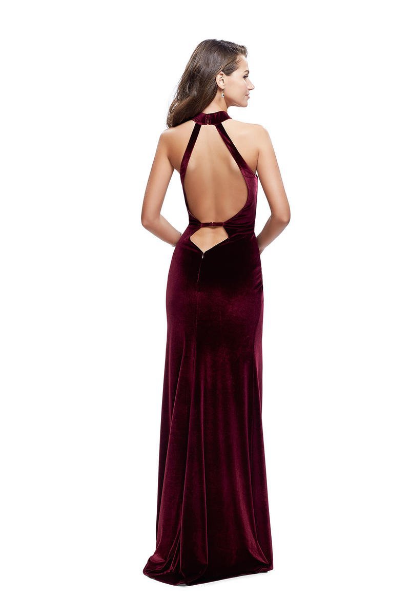 La Femme - 25292 Plunging Cutout High Halter Velvet Sheath Gown Special Occasion Dress