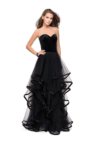 La Femme - 25461 Velvet Sweetheart Neck Tulle A-line Gown Special Occasion Dress 00 / Black
