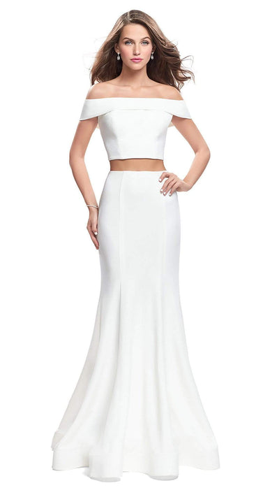 La Femme - 25578 Two-Piece Fold-Over Off Shoulder Jersey Gown Evening Dresses 00 / White