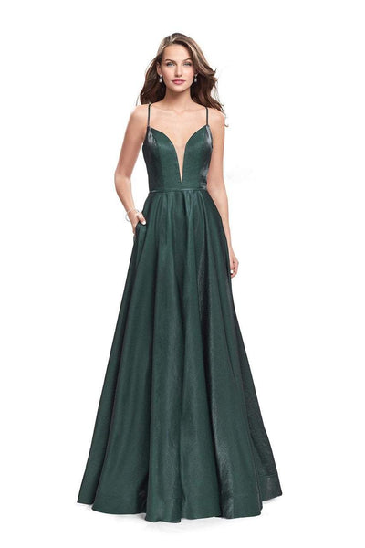 La Femme - 25670 Sleeveless Plunging Sweetheart Satin Gown Special Occasion Dress 00 / Hunter Green