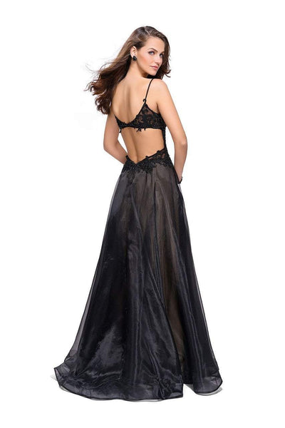 La Femme - 25701 Beaded Lace Deep V-neck Organza A-line Dress Special Occasion Dress