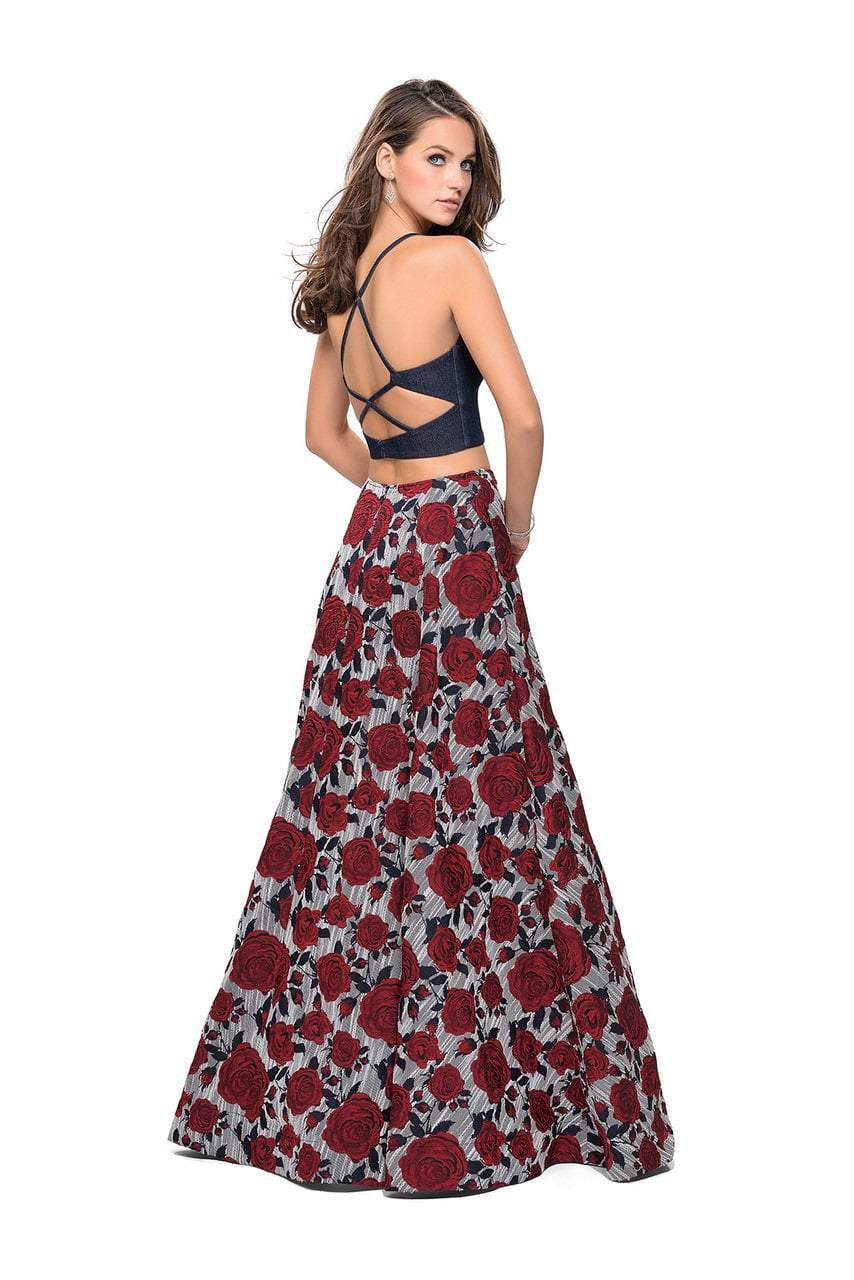 La Femme - 25789 Two Piece Plunging Denim Open Back A-line Gown Special Occasion Dress