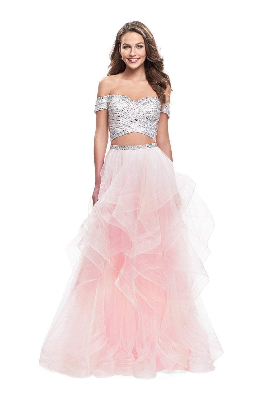 La Femme - 26169 Beaded Two Piece Tulle Ruffled A-line Dress Special Occasion Dress 00 / Blush